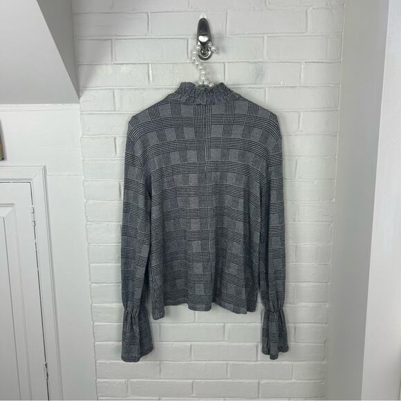 Zara Houndstooth Herringbone Knit Long Sleeve Top Size M - Picture 9 of 9